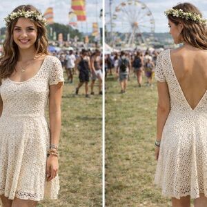 Cream Backless Lace Festival Dress